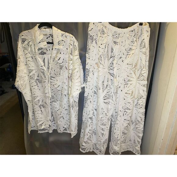 NWOT Free People La Vida White Wide Leg Co-ord Set Sz Large $258 NEW sold out - Picture 4 of 16